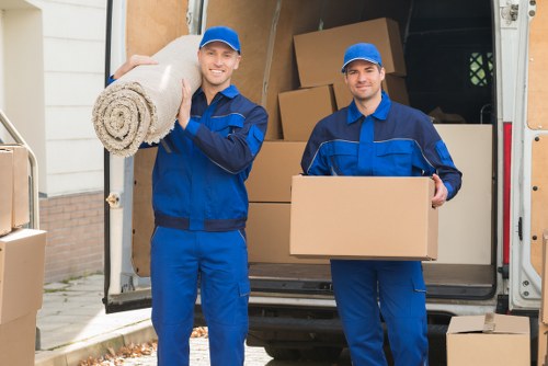 Packed boxes and furniture ready for removals in Newington
