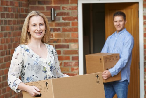 Moving van with recyclable boxes and packing materials in Newington