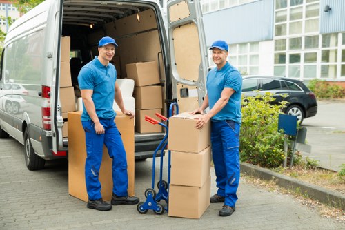 Packed moving boxes ready for a house move in Newington