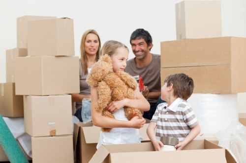 Packed boxes and furniture ready for a home move in Newington